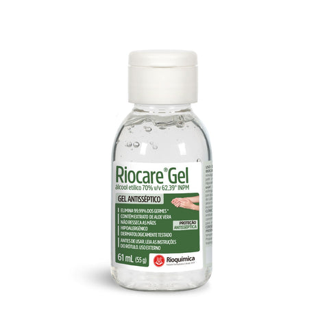 Imagem ilustrativa do produto Álcool 70% Gel 61ml /55gr com 12 Flip Top Riocare - RIOQUÍMICA – Rioquimica
