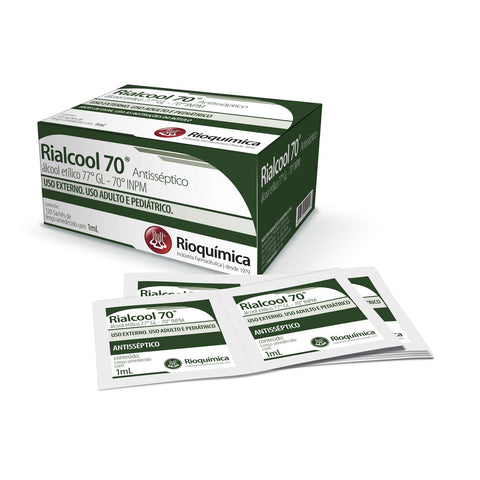 Imagem ilustrativa do produto Álcool Saches com 120un 1ml 70% - RIOQUÍMICA – Rioquimica