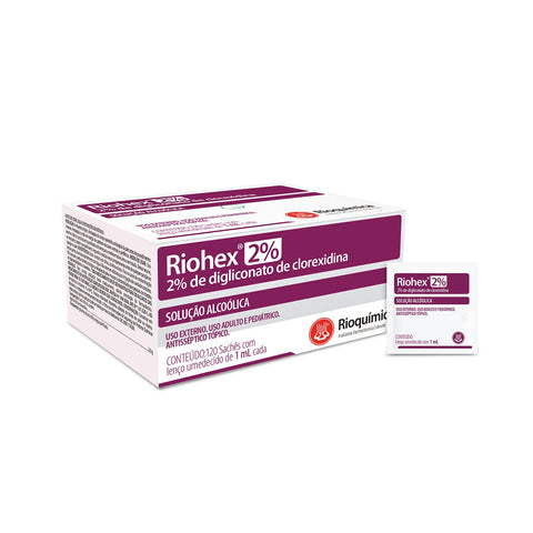 Imagem ilustrativa do produto Riohex 2% Alcoólico Saches com 120un 1ml - RIOQUÍMICA – Rioquimica